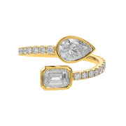 18K Yellow Gold Pear and Emerald Diamond Bypass Ring